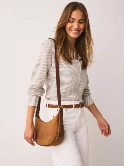 Marron fauve - Sac à bandoulière en daim