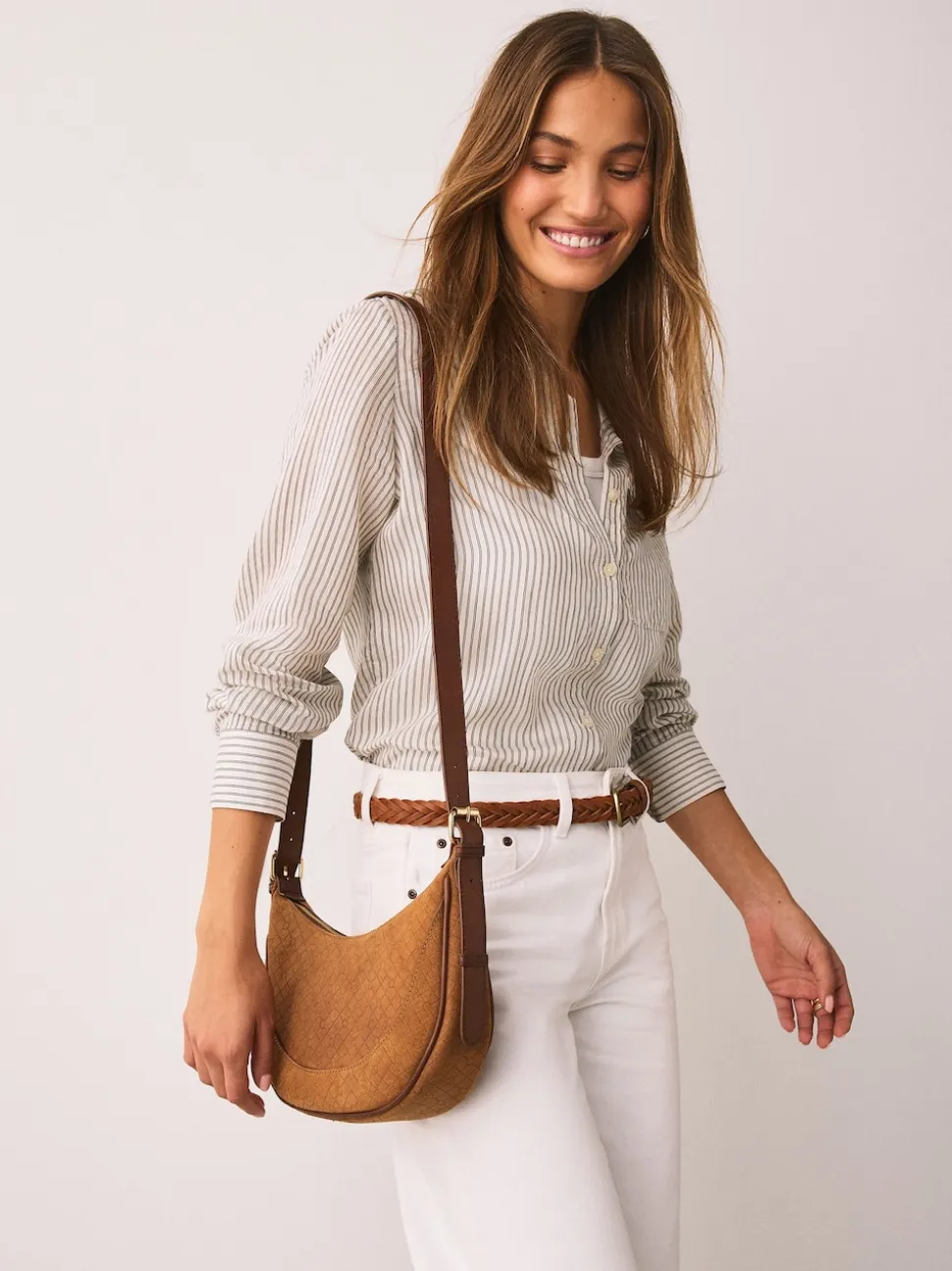 Marron fauve - Sac à bandoulière en daim