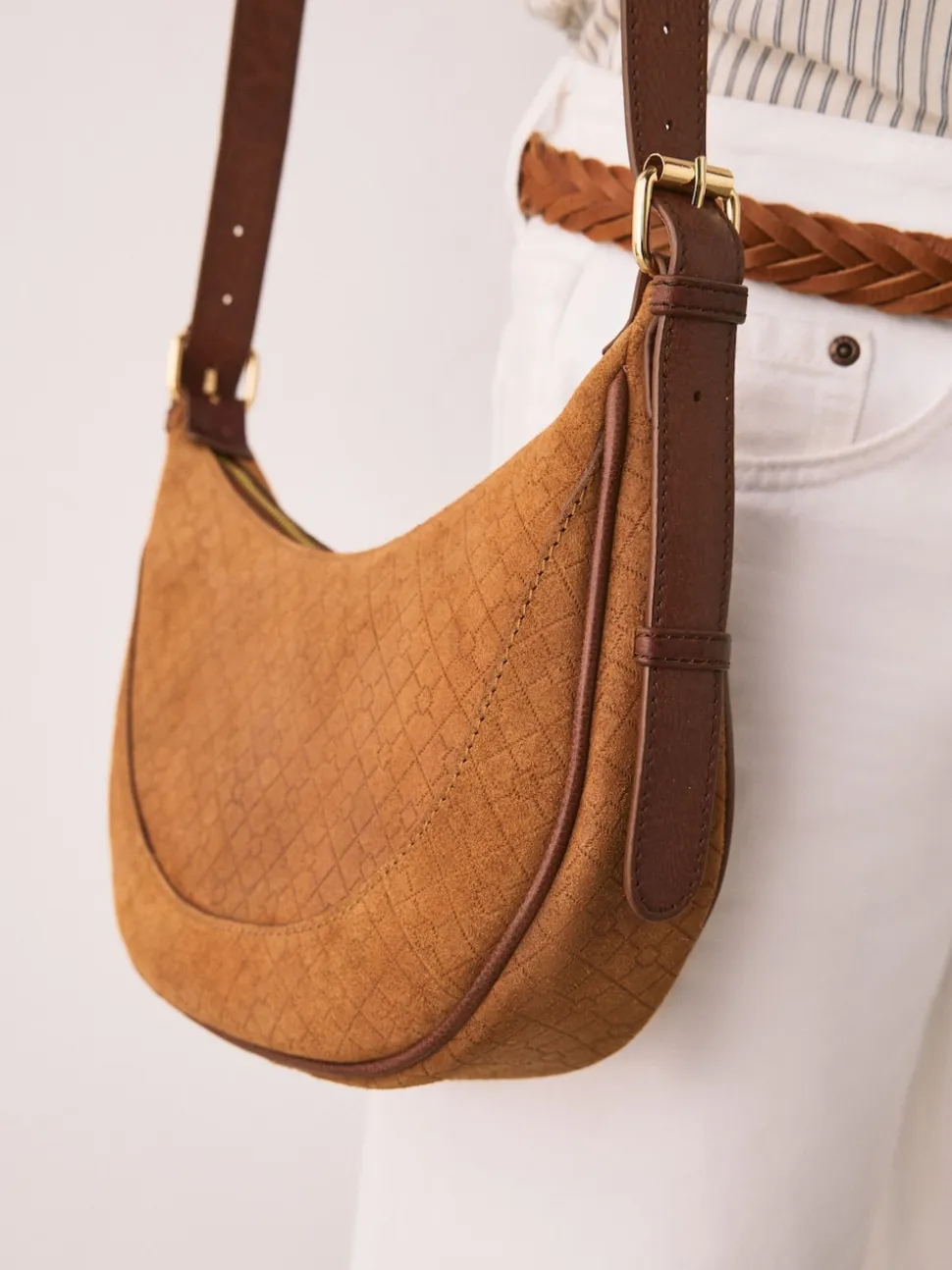 Marron fauve - Sac à bandoulière en daim