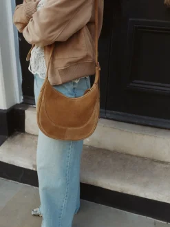 Marron fauve - Sac à bandoulière en cuir à encolure dégagée