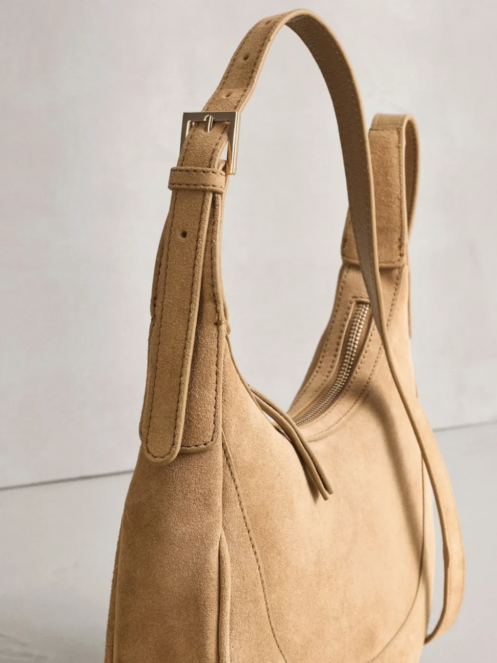 Marron fauve - Sac à bandoulière en cuir à encolure dégagée
