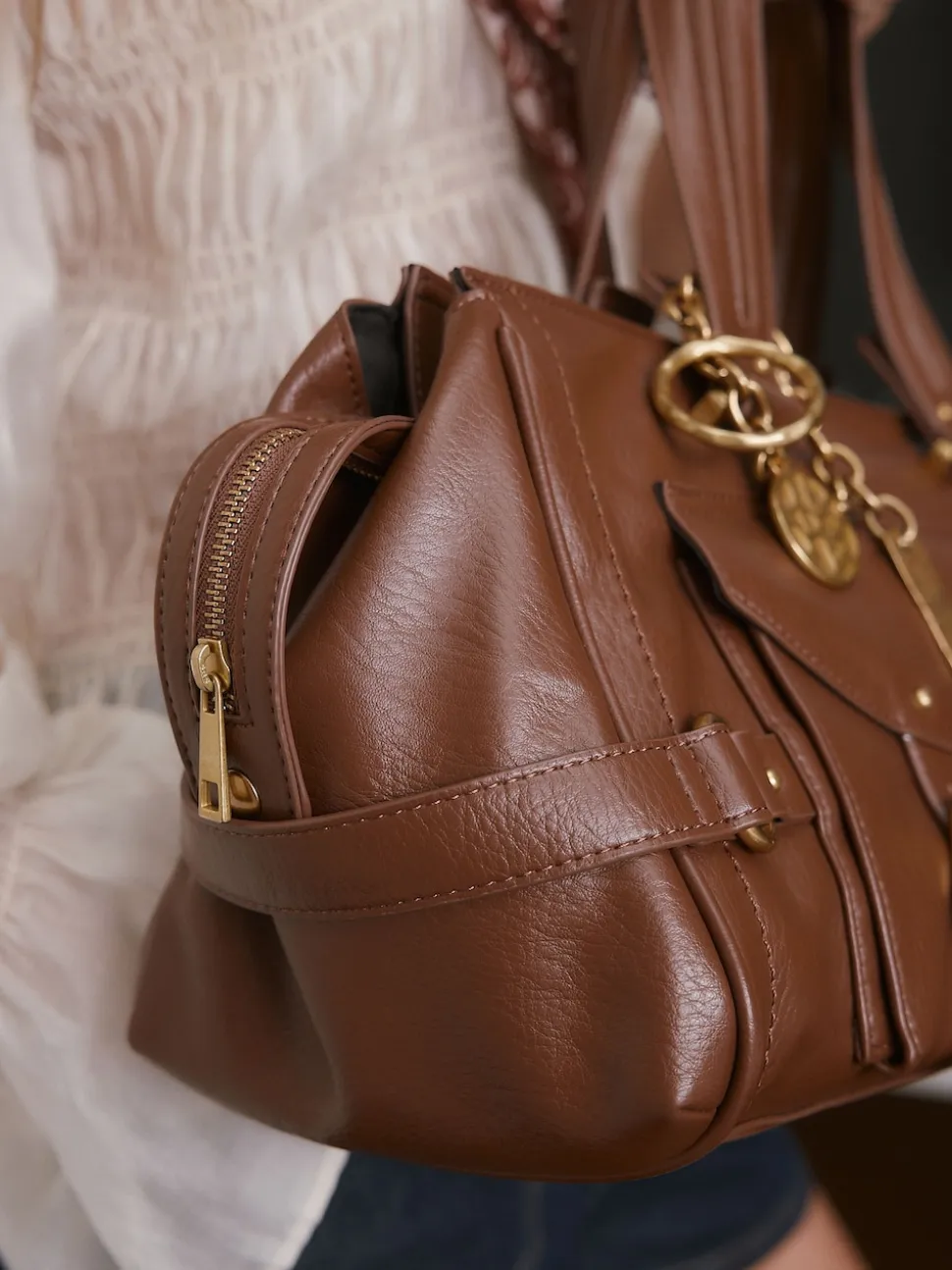 Marron fauve - Sac à main à boucle Charm