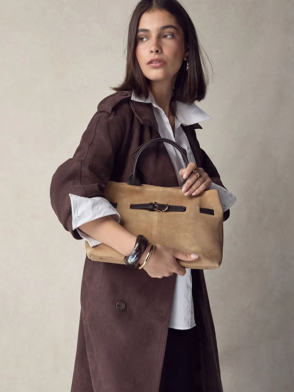 Marron fauve - Sac à main en daim à ceinture