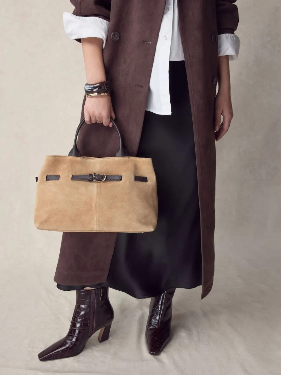 Marron fauve - Sac à main en daim à ceinture