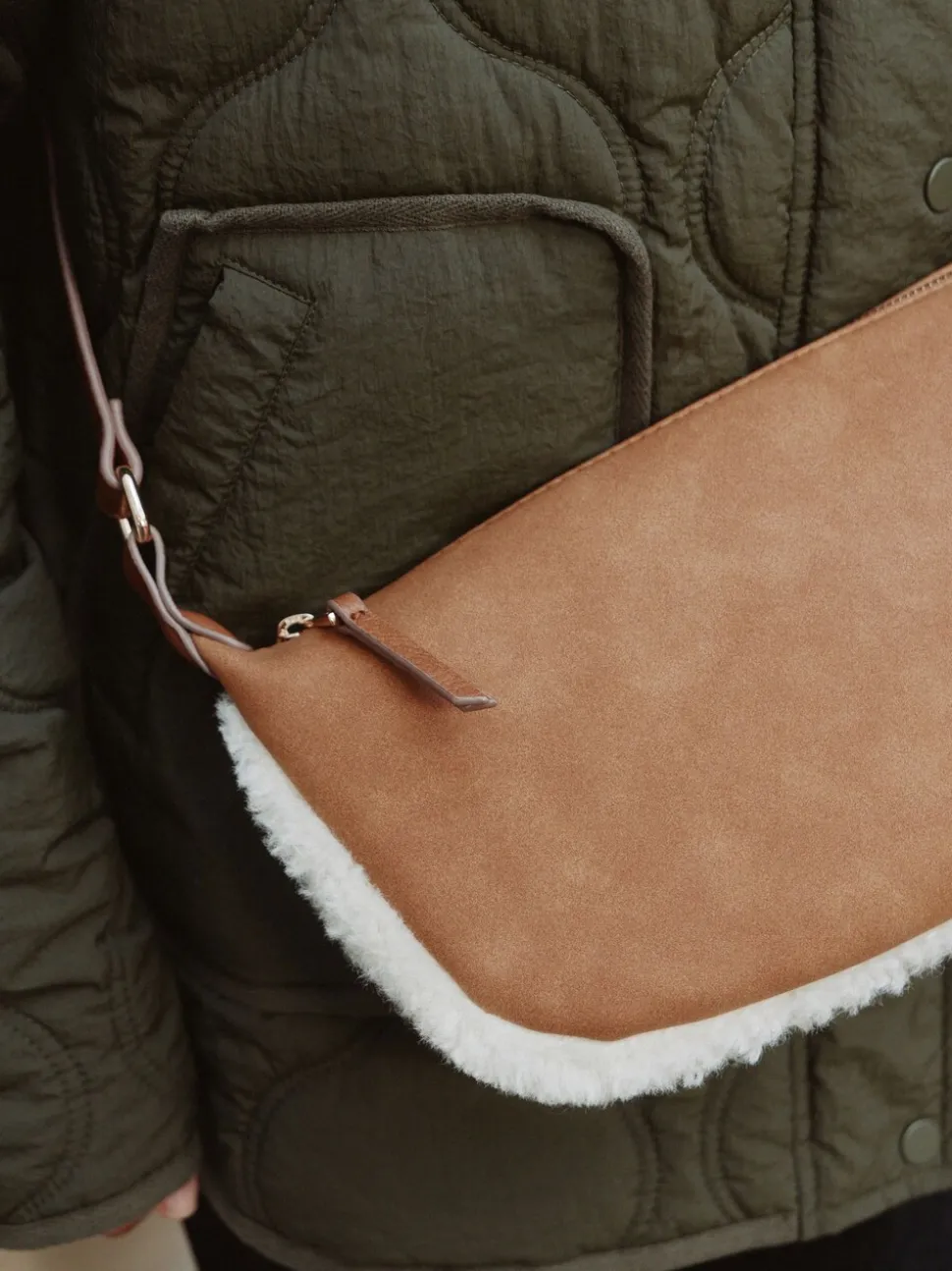 Marron fauve - Sac bandoulière Borg en PU