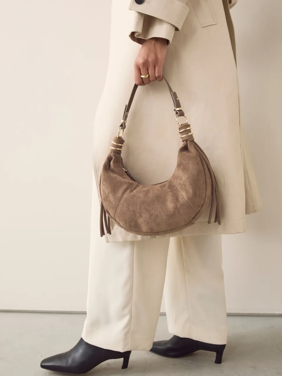 Marron fauve - Sac bandoulière en Faux daim