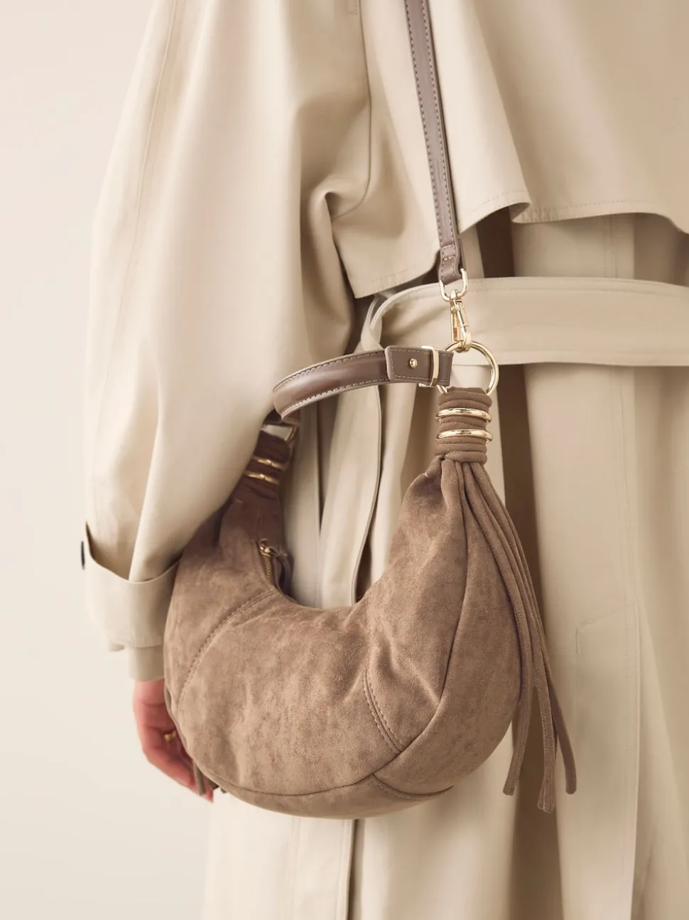 Marron fauve - Sac bandoulière en Faux daim