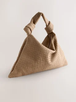 Marron fauve - Sac bandoulière tissé en Faux daim
