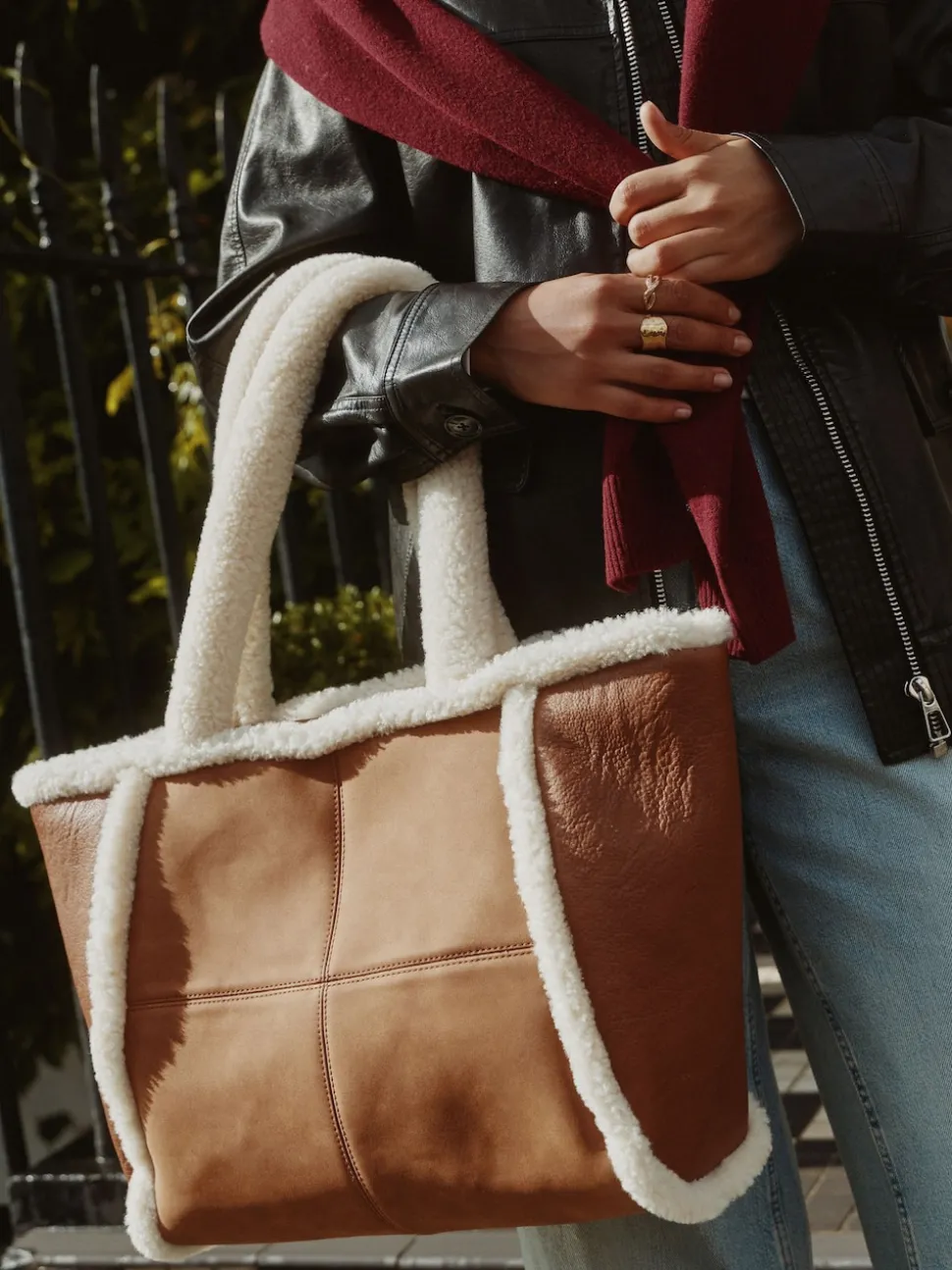 Marron fauve - Sac fourre-tout en PU en peau de mouton