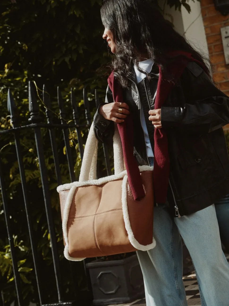 Marron fauve - Sac fourre-tout en PU en peau de mouton