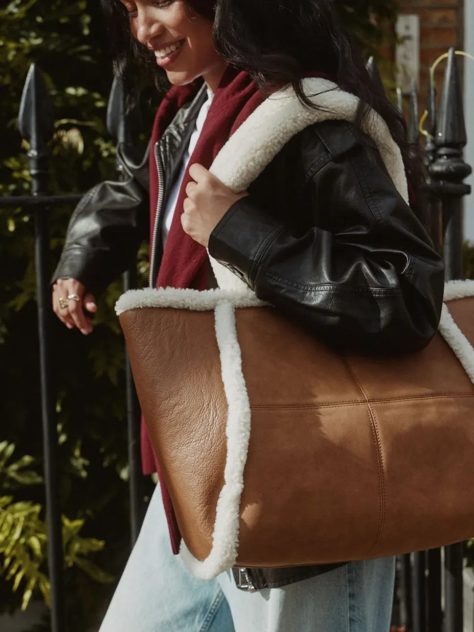 Marron fauve - Sac fourre-tout en PU en peau de mouton