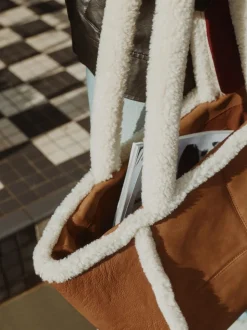 Marron fauve - Sac fourre-tout en PU en peau de mouton