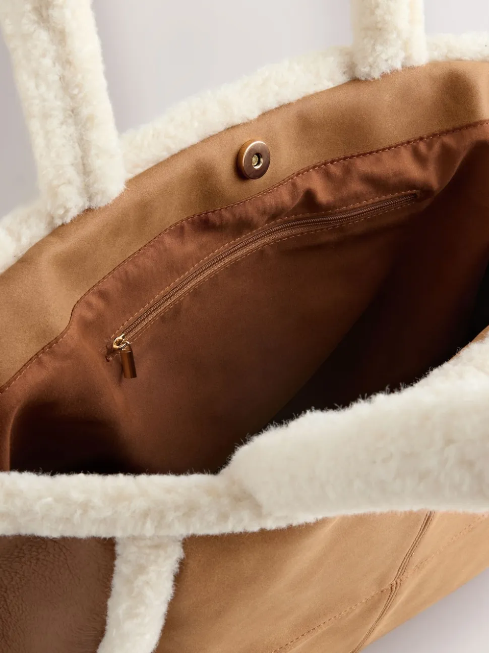 Marron fauve - Sac fourre-tout en PU en peau de mouton