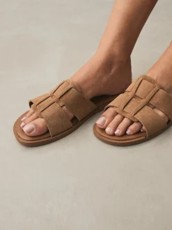 Marron fauve - Sandales mules à fente