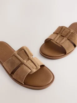 Marron fauve - Sandales mules à fente