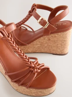 Marron fauve - Talons compensés à lanières tressées Forever Comfort®