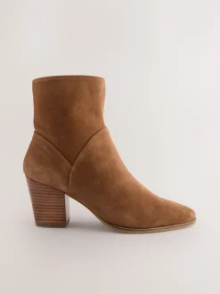 Marron fauve en daim - Bottines western à talons carrés