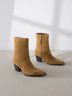 Marron fauve en daim - Bottes western Signature en cuir haut de gamme à talon carré