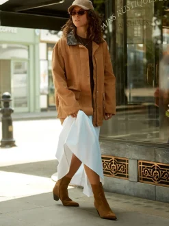 Marron fauve en daim - Bottes western Signature en cuir haut de gamme à talon carré