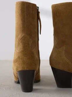 Marron fauve en daim - Bottes western Signature en cuir haut de gamme à talon carré