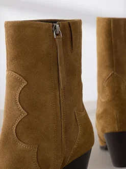 Marron fauve en daim - Bottes western Signature en cuir haut de gamme à talon carré