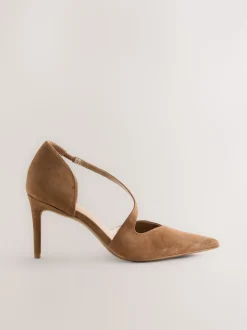 Marron fauve en daim - Talons de cour asymétriques en cuir haut de gamme