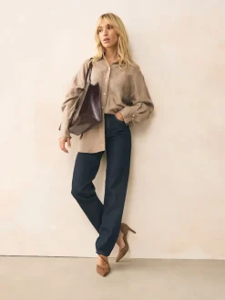 Marron fauve en daim - Talons de cour asymétriques en cuir haut de gamme