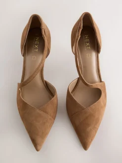 Marron fauve en daim - Talons de cour asymétriques en cuir haut de gamme