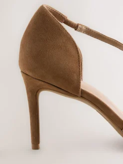 Marron fauve en daim - Talons de cour asymétriques en cuir haut de gamme