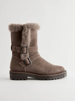 Marron mink - Bottes en fausse fourrure à double boucle