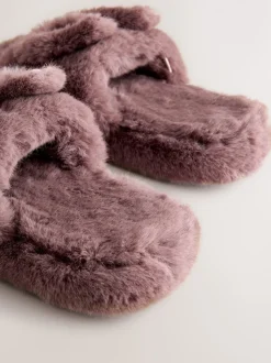Marron mink - Chaussons Curseur en fausse fourrure lapin