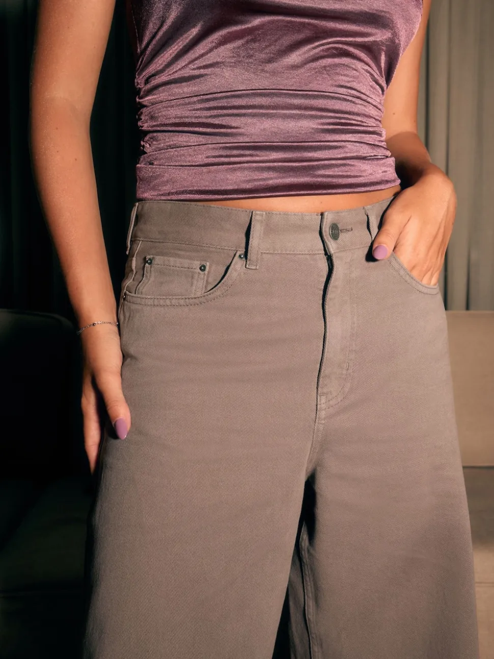Marron mink - Jean large Palazzo taille haute