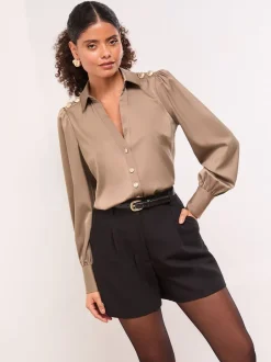 Marron mink - Lipsy chemise militaire en satin à boutons