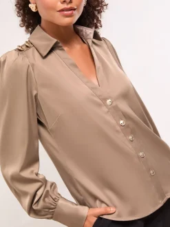 Marron mink - Lipsy chemise militaire en satin à boutons