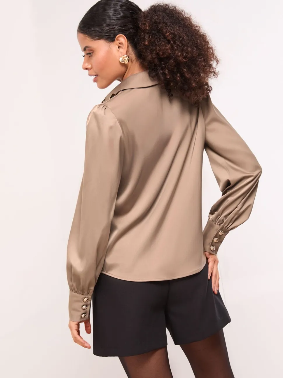 Marron mink - Lipsy chemise militaire en satin à boutons