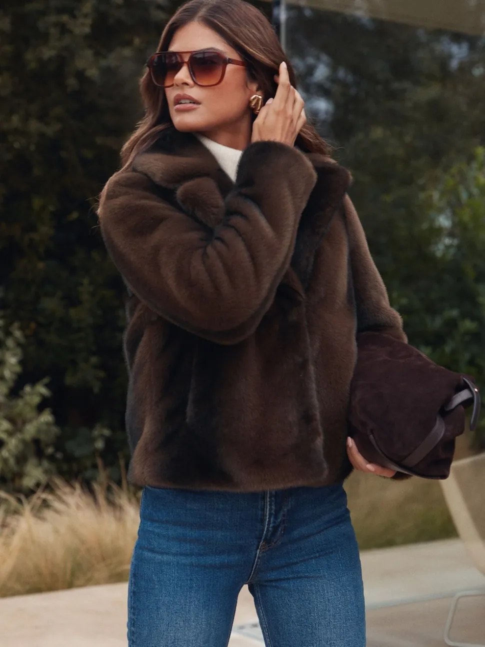 Marron mink - Manteau Lipsy court à col