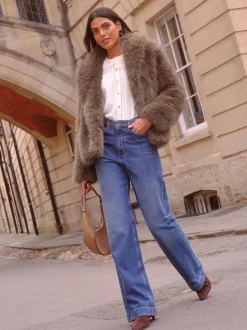 Marron mink - Manteau Love & Roses en fausse fourrure à col châle