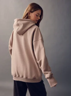 Marron neutre - Sweat-shirt à capuche long actif à coutures apparentes ultra-doux avec poches