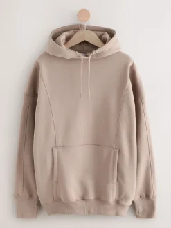 Marron neutre - Sweat-shirt à capuche long actif à coutures apparentes ultra-doux avec poches
