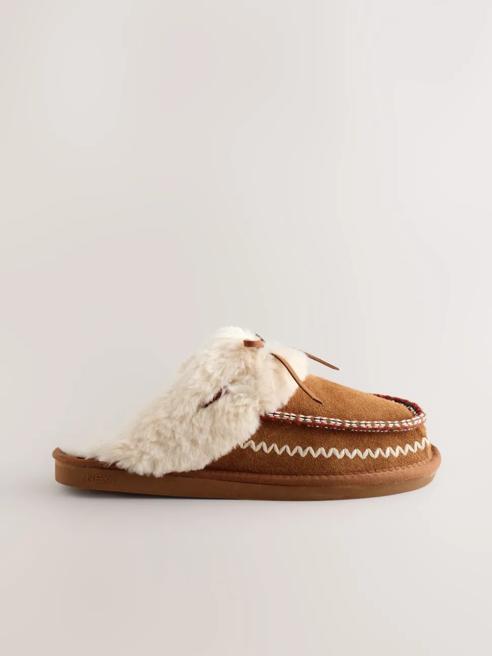 Marron noisette - Chaussons mules doublés de fausse fourrure en daim Stitch