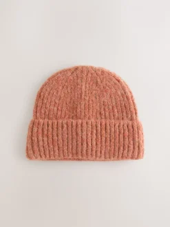 Marron rouille - Bonnet côtelé contenant de la laine