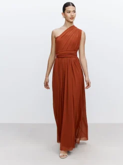 Marron rouille - Robe longue de demoiselle d’honneur multicolore en maille pour invitée de mariage