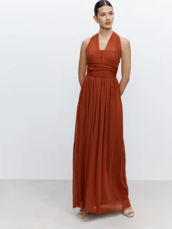 Marron rouille - Robe longue de demoiselle d’honneur multicolore en maille pour invitée de mariage