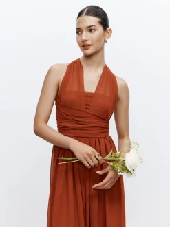 Marron rouille - Robe longue de demoiselle d’honneur multicolore en maille pour invitée de mariage