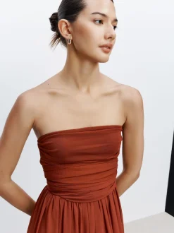 Marron rouille - Robe longue de demoiselle d’honneur multicolore en maille pour invitée de mariage