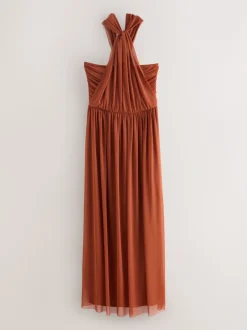 Marron rouille - Robe longue de demoiselle d’honneur multicolore en maille pour invitée de mariage