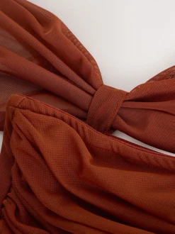 Marron rouille - Robe longue de demoiselle d’honneur multicolore en maille pour invitée de mariage
