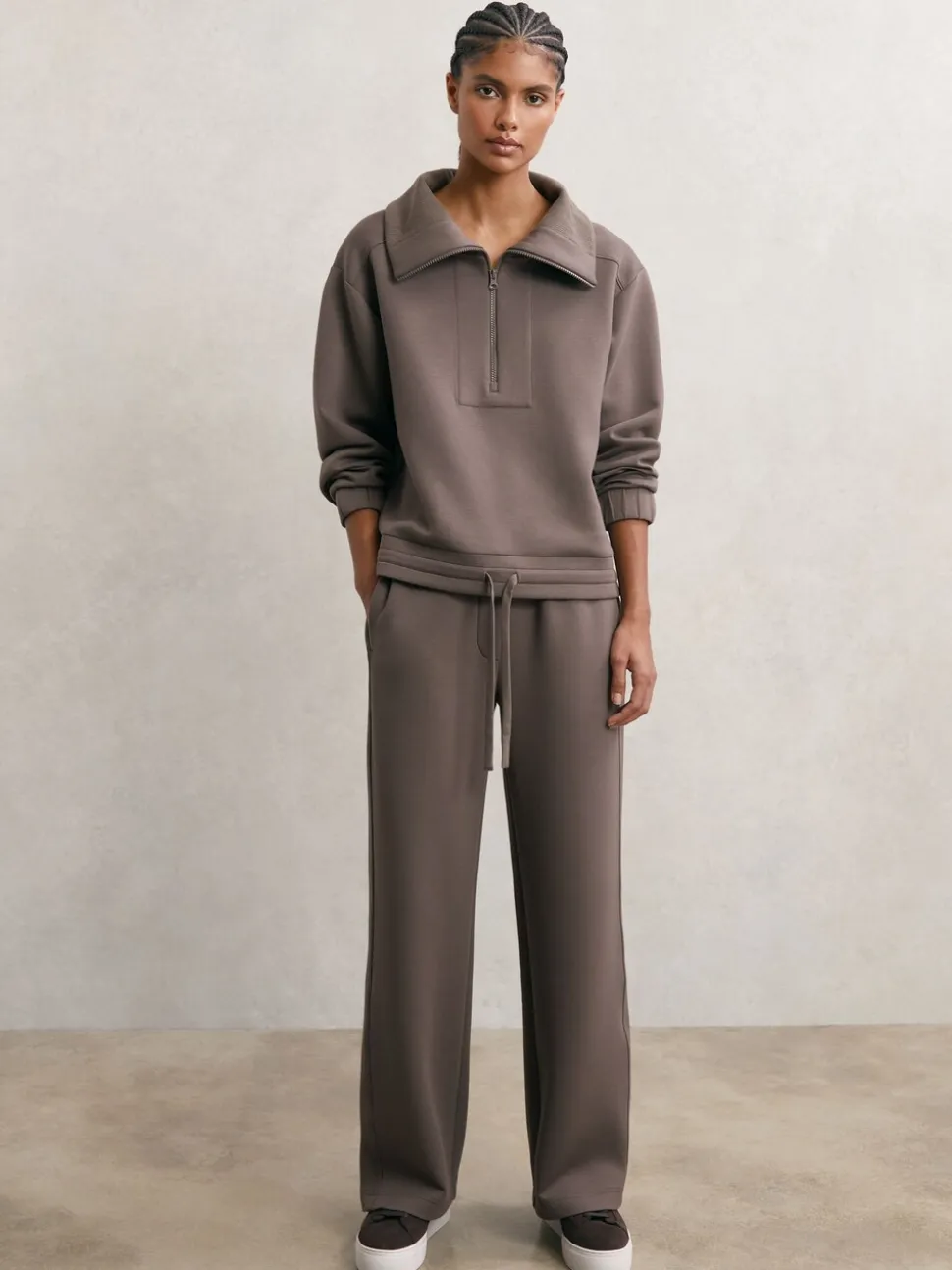 Marron taupe - Sweat-shirt Reiss Laney Premium en interlock à col zippé