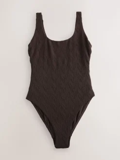 Marron texturé - Maillot de bain gainant à encolure dégagée