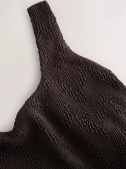 Marron texturé - Maillot de bain gainant à encolure dégagée